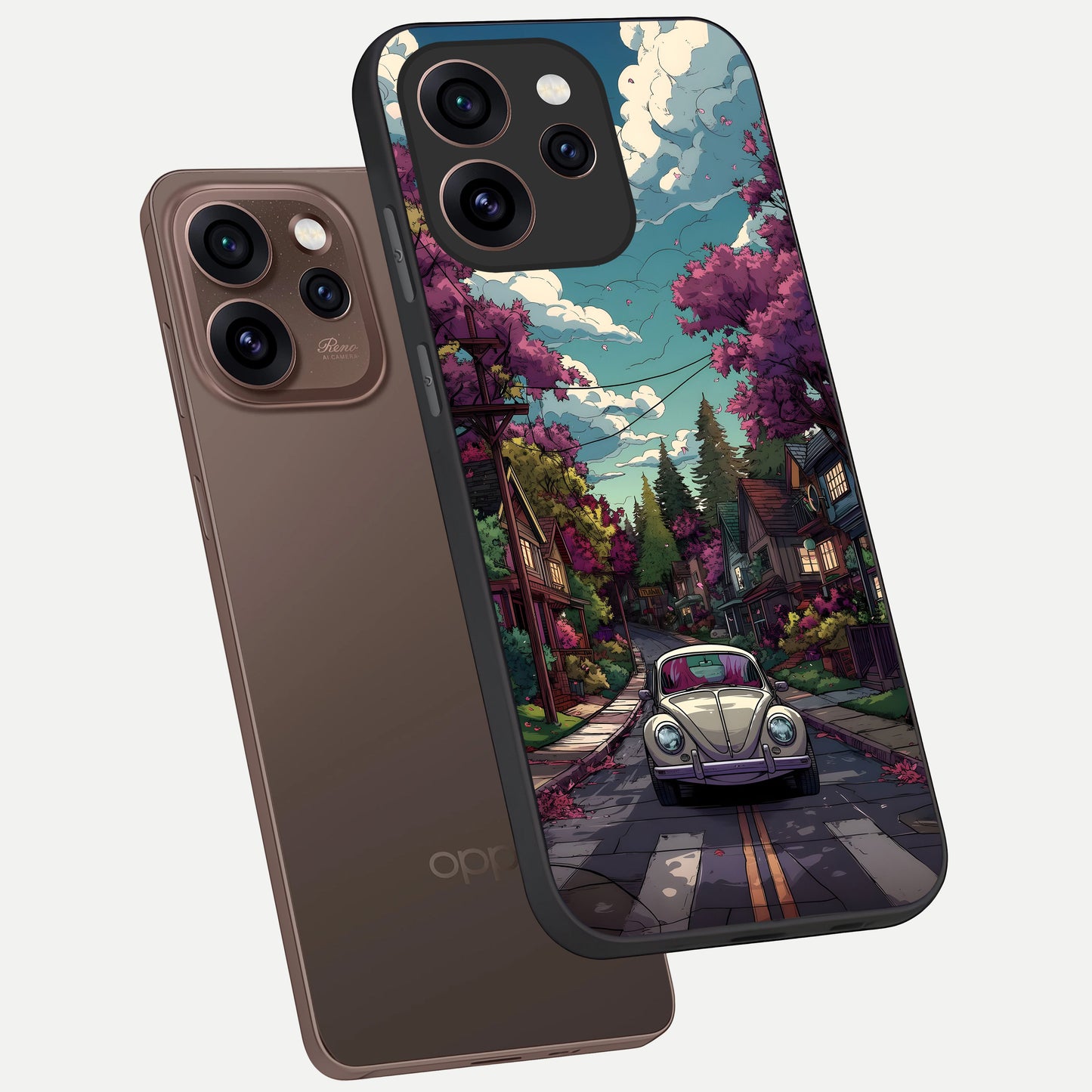  Vintage Street Drive phone case For Oppo Reno 15 Pro showing premium glass back cover with detailed artwork