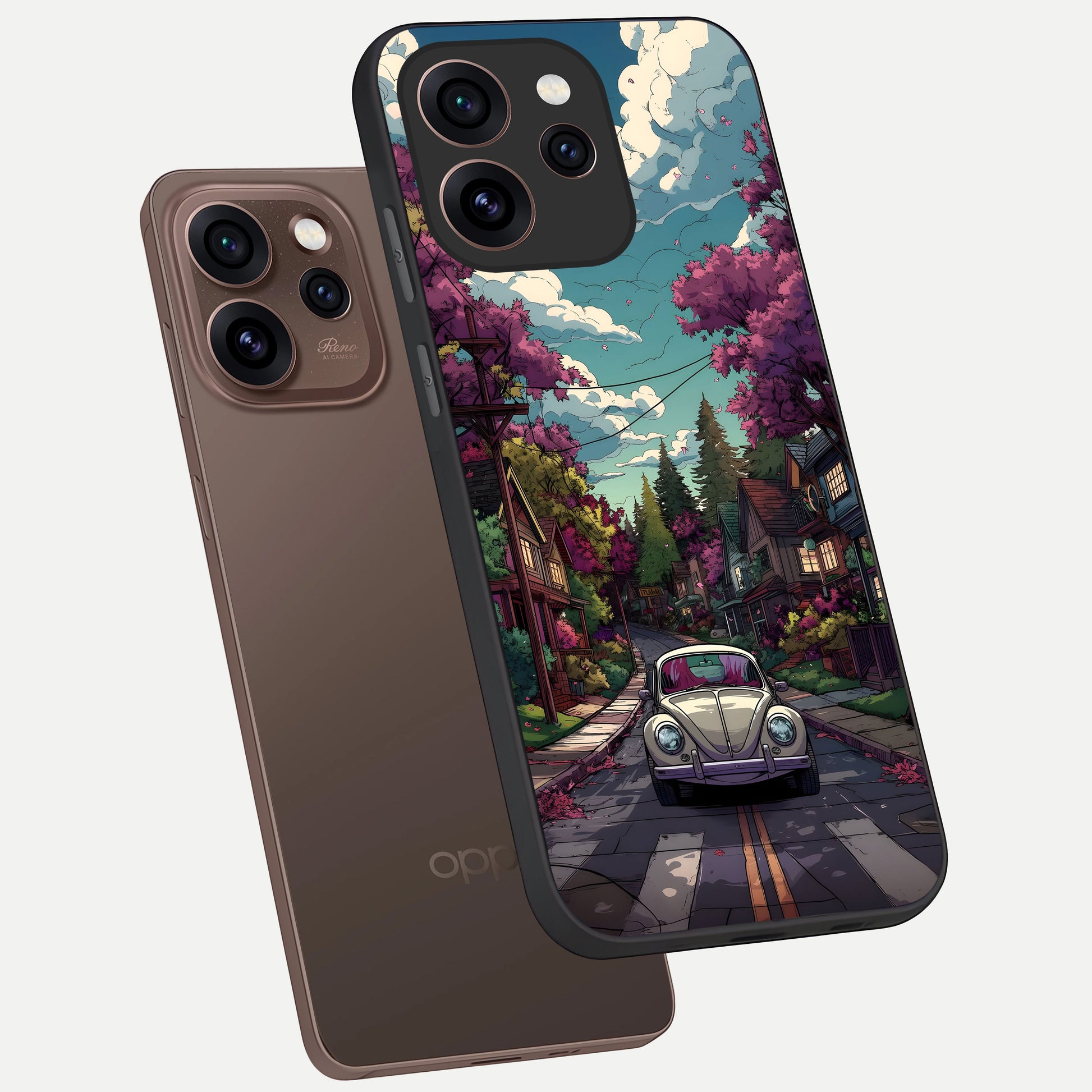  Vintage Street Drive phone case For Oppo Reno 15 Pro showing premium glass back cover with detailed artwork