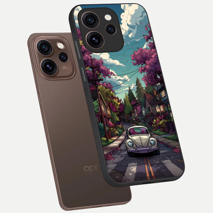  Vintage Street Drive phone case For Oppo Reno 15 Pro showing premium glass back cover with detailed artwork