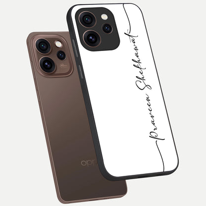  White Tune Custom Name phone case For Oppo Reno 15 Pro showing premium custom name glass back cover