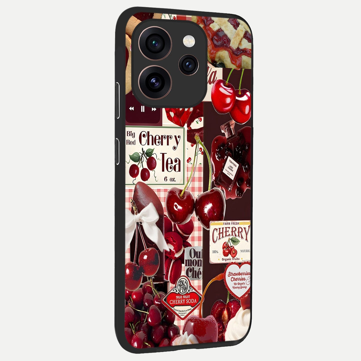  Aesthetic Cherry Tea back cover For Oppo Reno 15 Pro slim fit glass case with vibrant aesthetic design