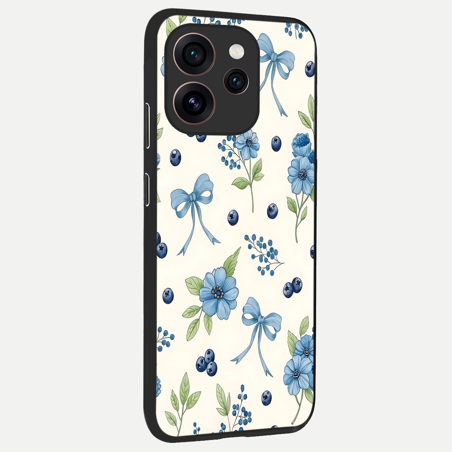  Blue Flower And Bow back cover For Oppo Reno 15 Pro slim fit glass case with vibrant aesthetic design