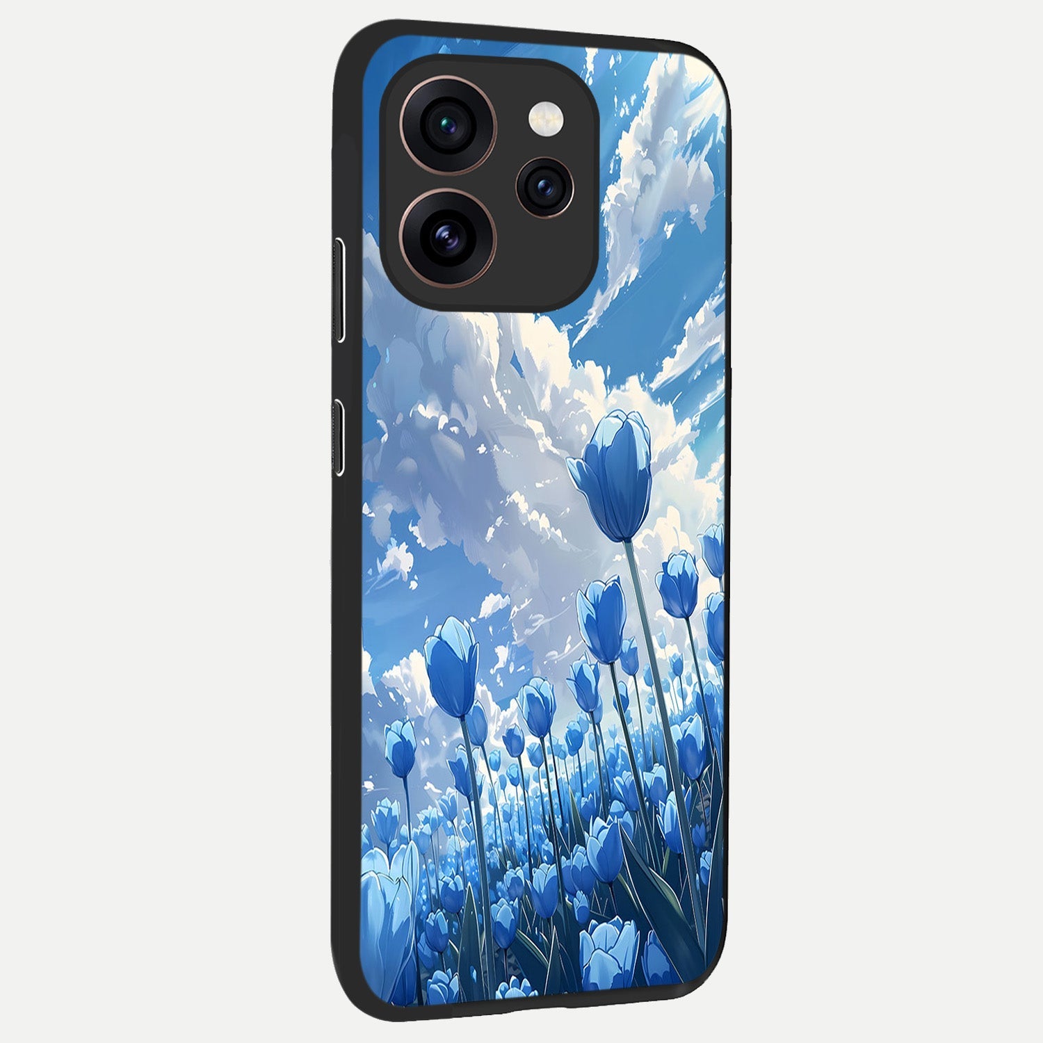  Blue Tulip Clouds back cover For Oppo Reno 15 Pro slim fit glass case with vibrant aesthetic design