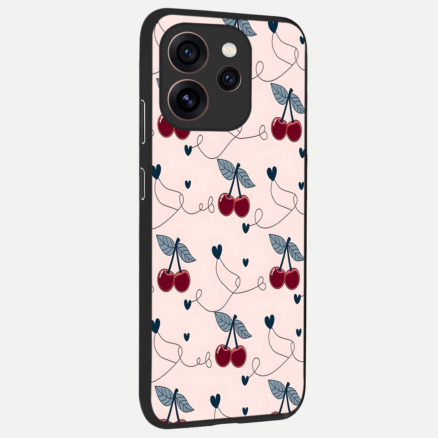  Cherry Heart Line back cover For Oppo Reno 15 Pro slim fit glass case with vibrant aesthetic design