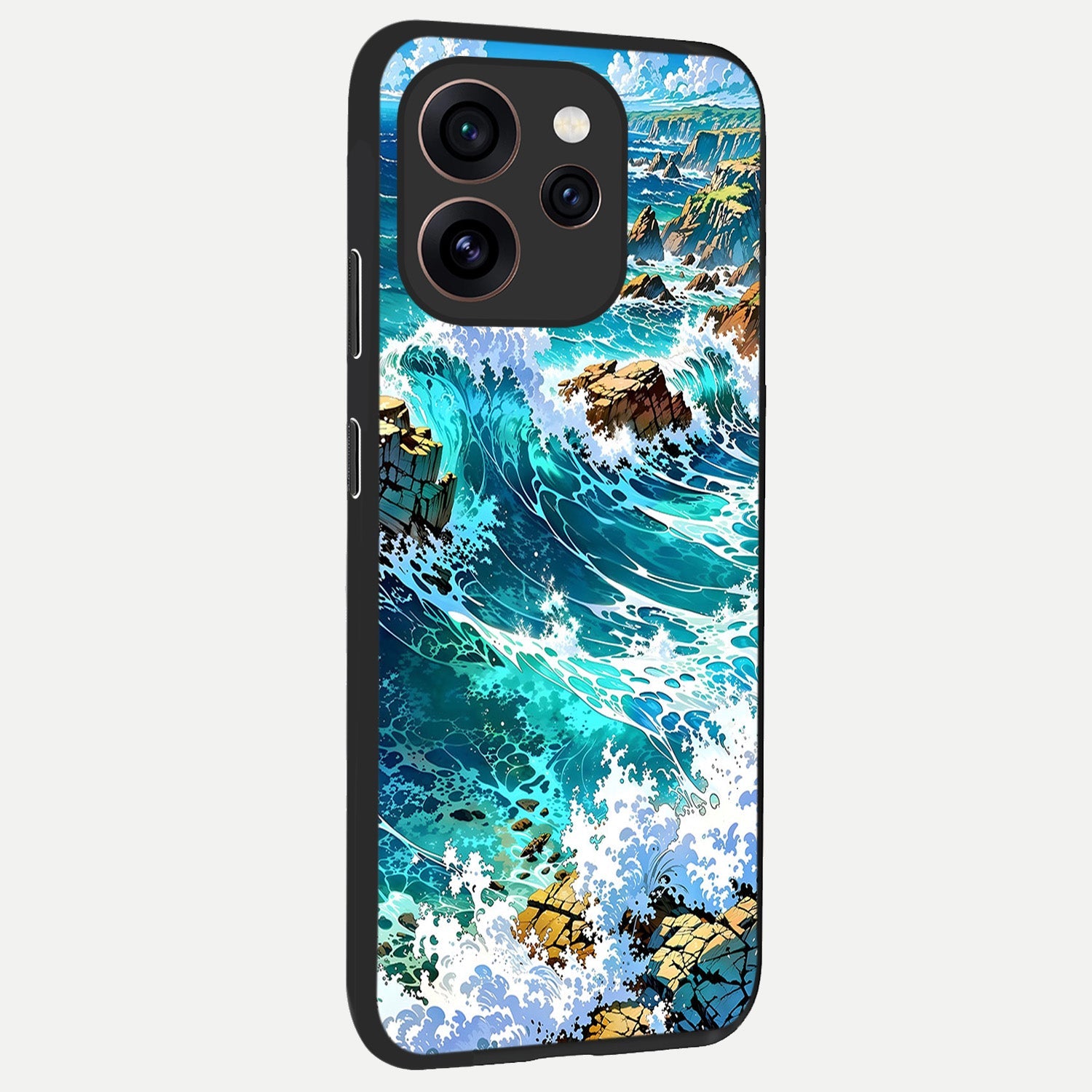  Coastal Blue Waves back cover For Oppo Reno 15 Pro slim fit glass case with vibrant aesthetic design