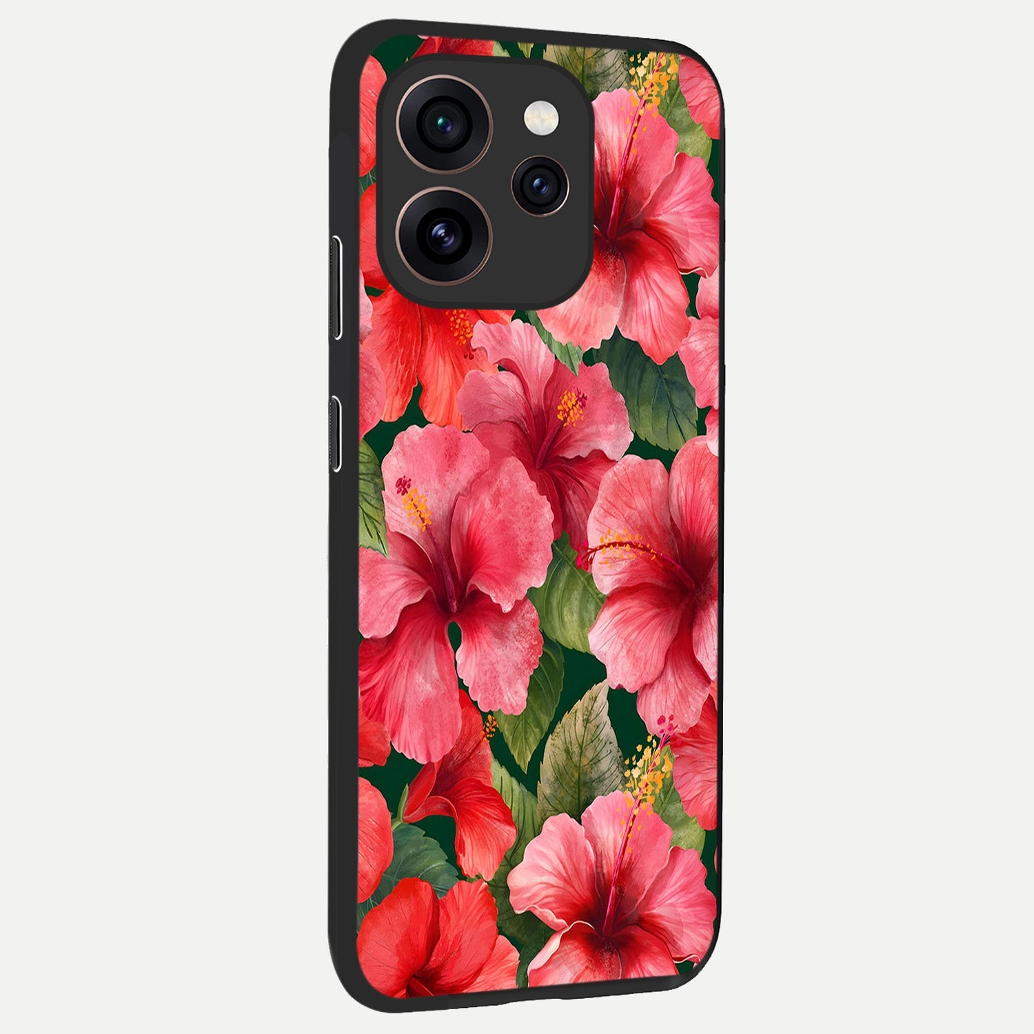  Hibiscus Pattern back cover For Oppo Reno 15 Pro slim fit glass case with vibrant aesthetic design