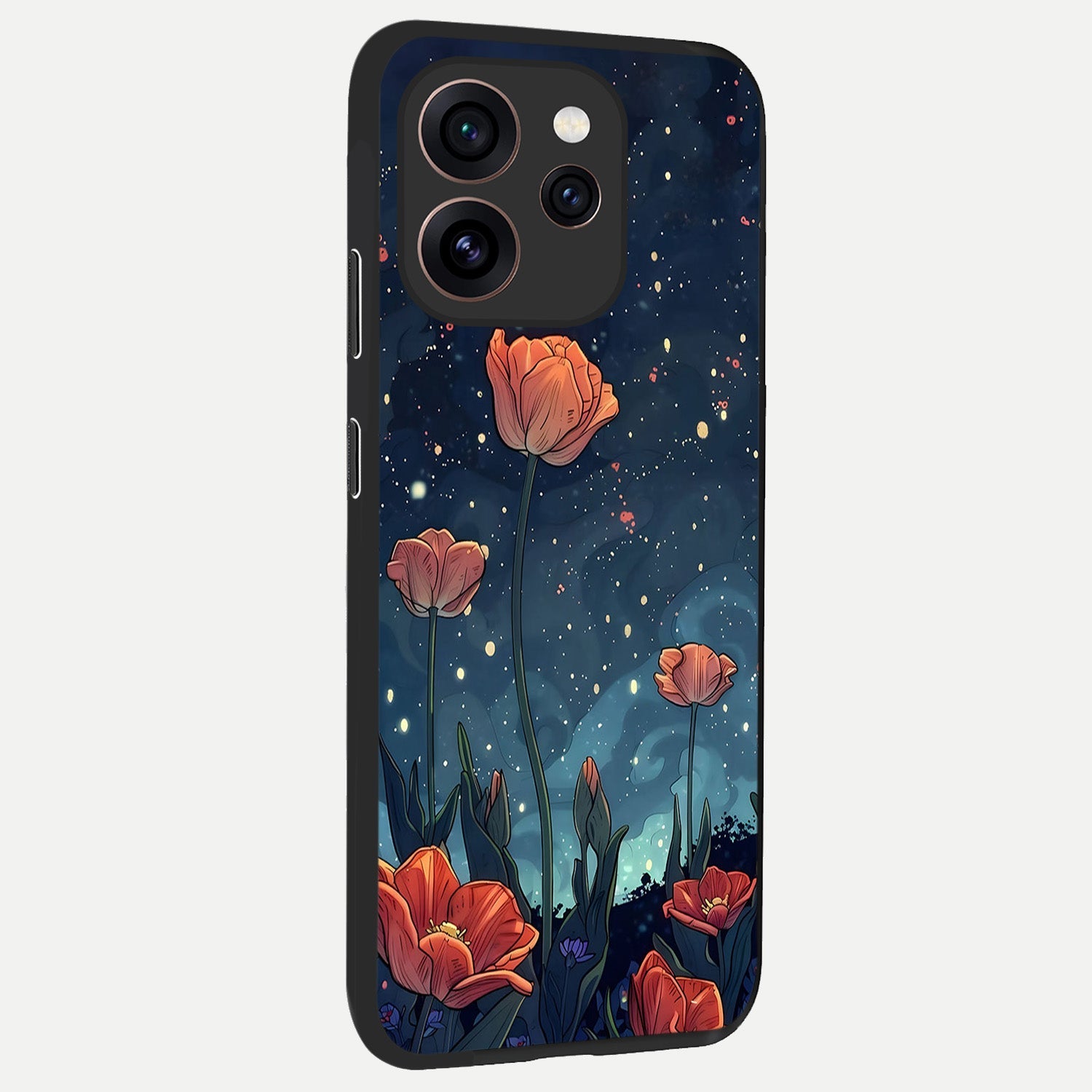  Midnight Tulip Glow back cover For Oppo Reno 15 Pro slim fit glass case with vibrant aesthetic design