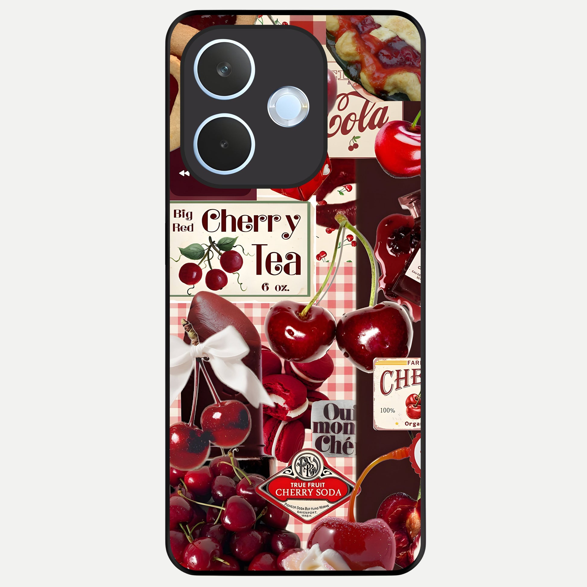  Aesthetic Cherry Tea Glass Case For Oppo Reno 15 Pro mini back cover – full design glossy printed glass finish