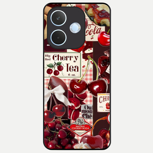  Aesthetic Cherry Tea Glass Case For Oppo Reno 15 Pro mini back cover – full design glossy printed glass finish
