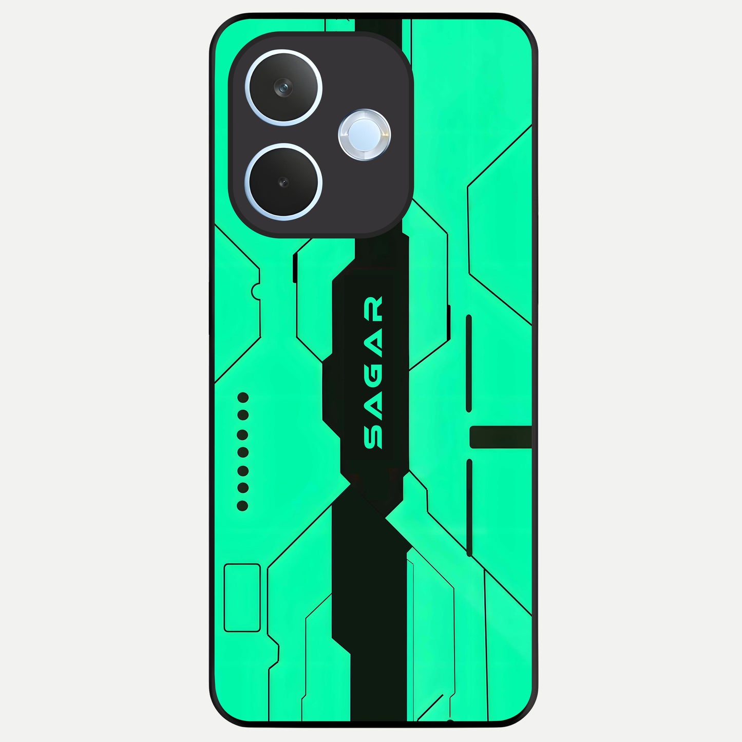  Aqua Tech CYBERPUNK Custom Name Glass Case For Oppo Reno 15 Pro mini back cover – full design glossy printed glass finish