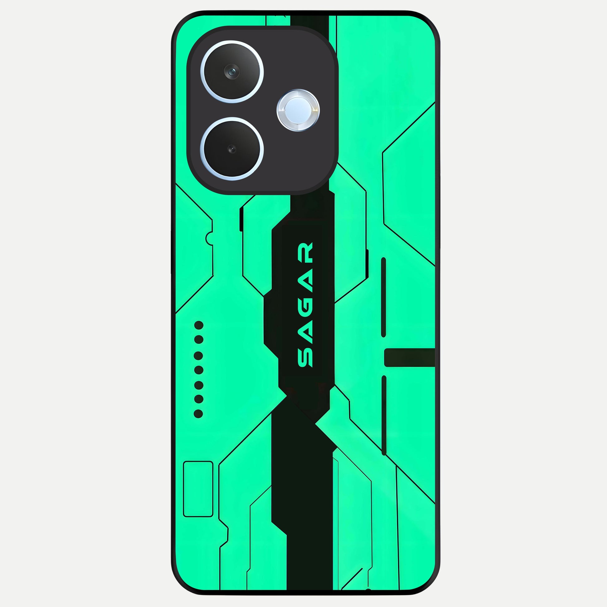  Aqua Tech CYBERPUNK Custom Name Glass Case For Oppo Reno 15 Pro mini back cover – full design glossy printed glass finish