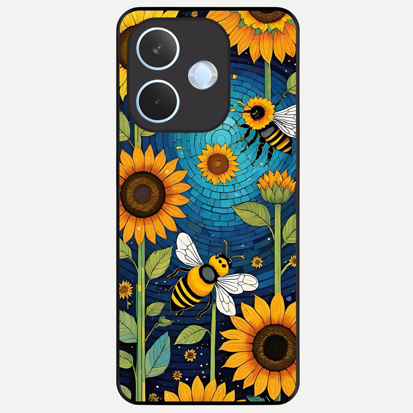  Bees And Sunflowers Glass Case For Oppo Reno 15 Pro mini back cover – full design glossy printed glass finish