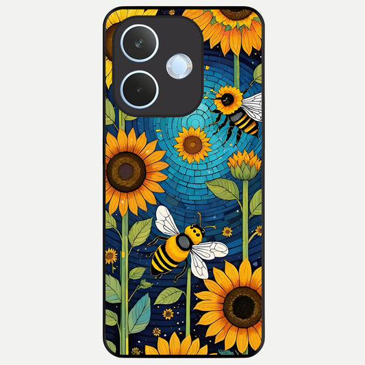  Bees And Sunflowers Glass Case For Oppo Reno 15 Pro mini back cover – full design glossy printed glass finish