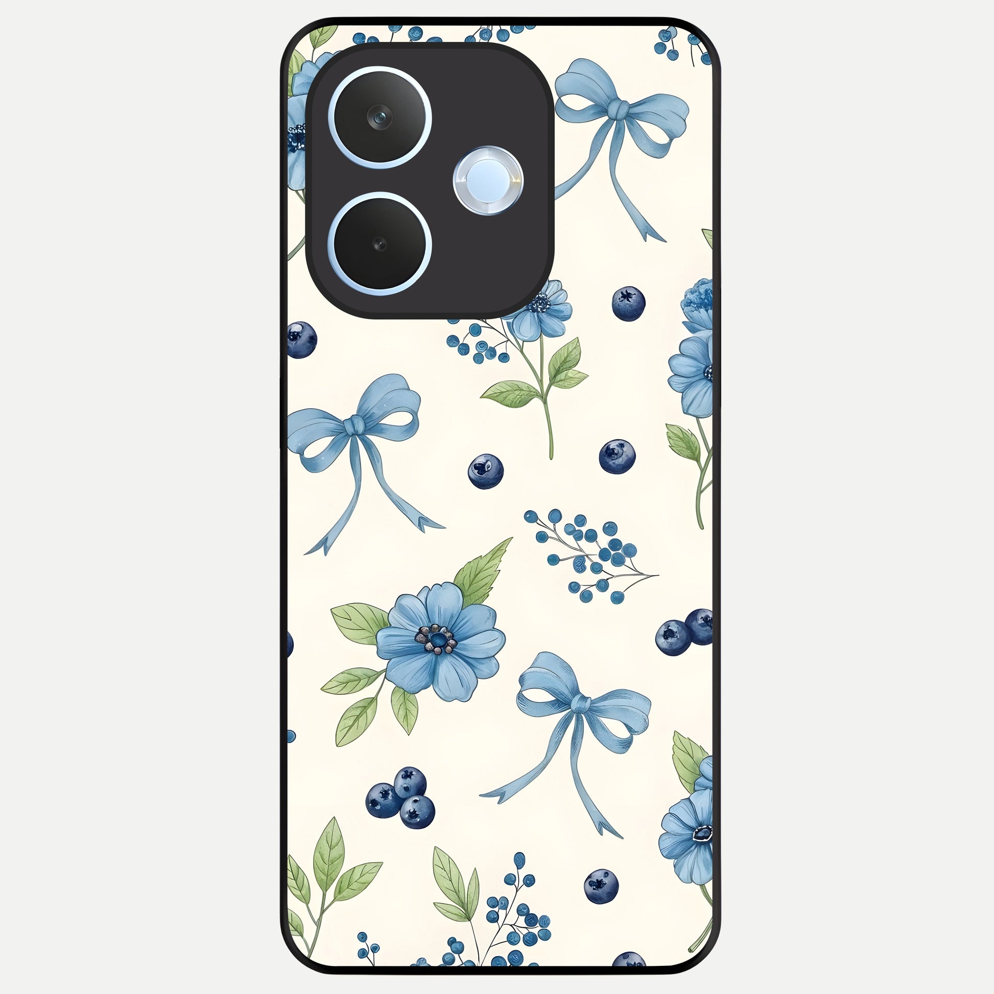  Blue Flower And Bow Glass Case For Oppo Reno 15 Pro mini back cover – full design glossy printed glass finish