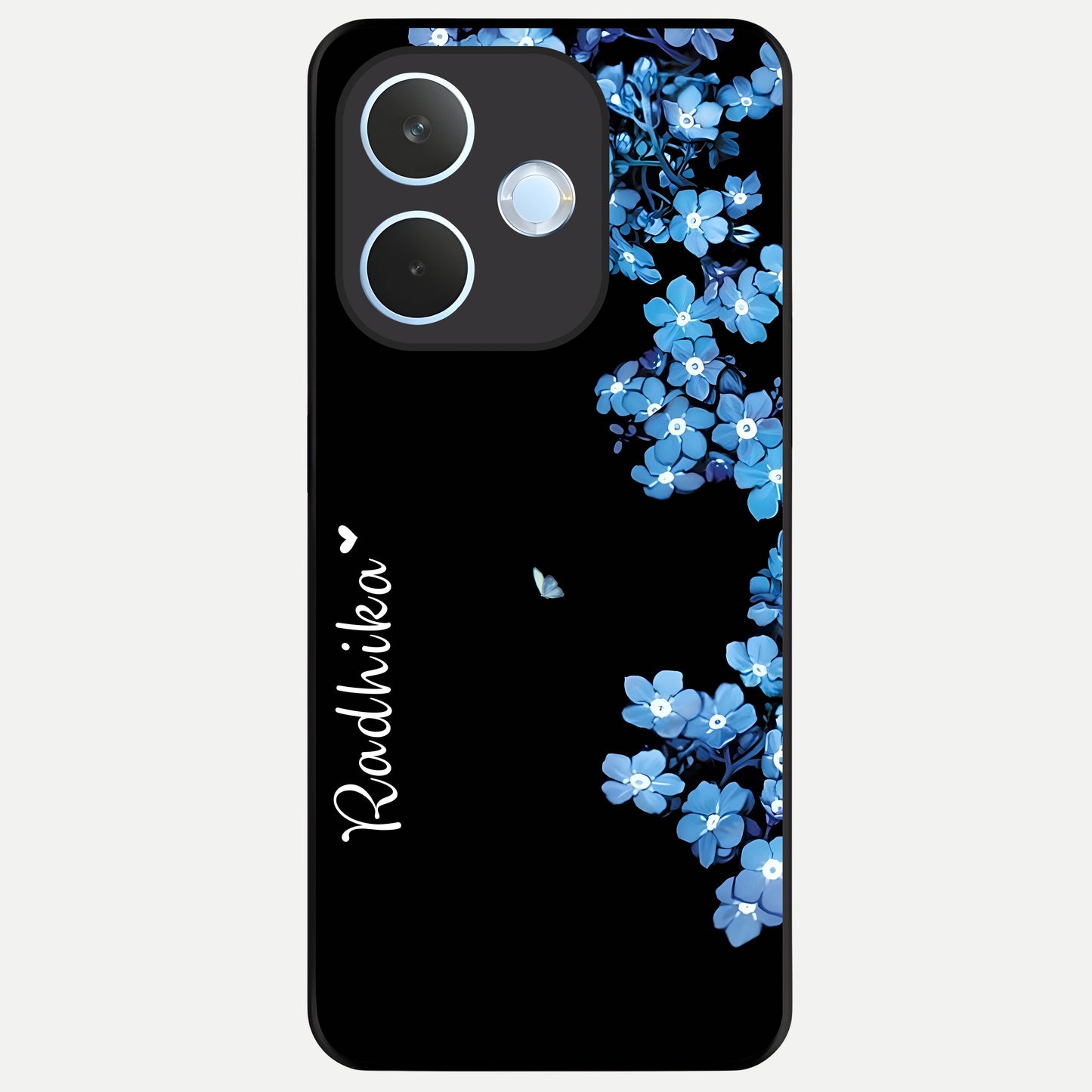  Blue Petal Dream Custom Name Glass Case For Oppo Reno 15 Pro mini back cover – full design glossy printed glass finish