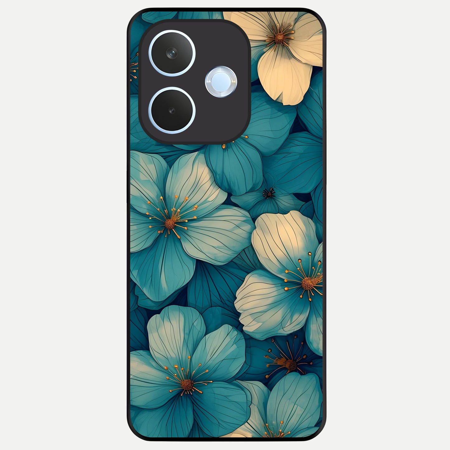  Blue Shade Floral Glass Case For Oppo Reno 15 Pro mini back cover – full design glossy printed glass finish