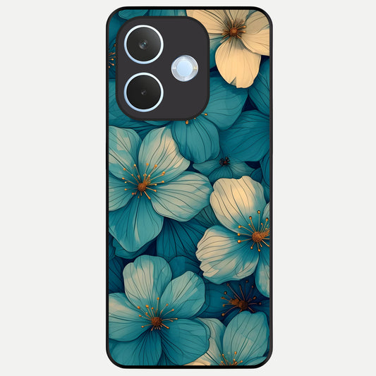  Blue Shade Floral Glass Case For Oppo Reno 15 Pro mini back cover – full design glossy printed glass finish
