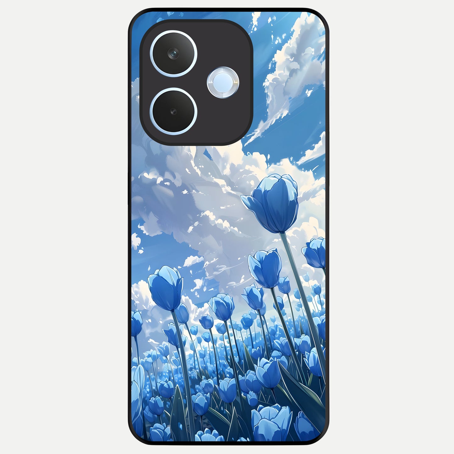  Blue Tulip Clouds Glass Case For Oppo Reno 15 Pro mini back cover – full design glossy printed glass finish