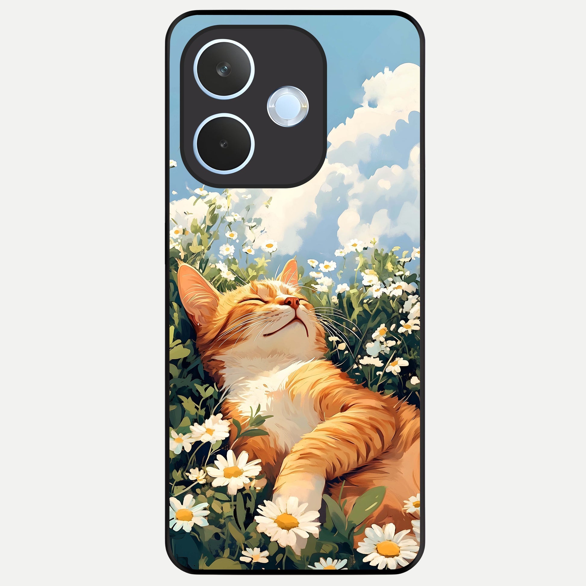  Cat And Flowers View Glass Case For Oppo Reno 15 Pro mini back cover – full design glossy printed glass finish