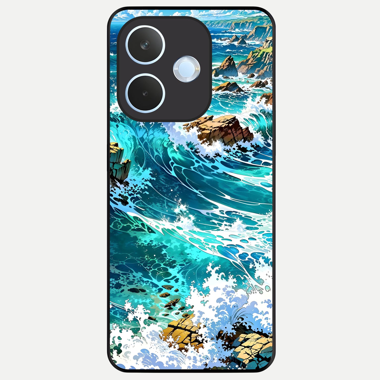  Coastal Blue Waves Glass Case For Oppo Reno 15 Pro mini back cover – full design glossy printed glass finish