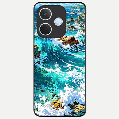  Coastal Blue Waves Glass Case For Oppo Reno 15 Pro mini back cover – full design glossy printed glass finish
