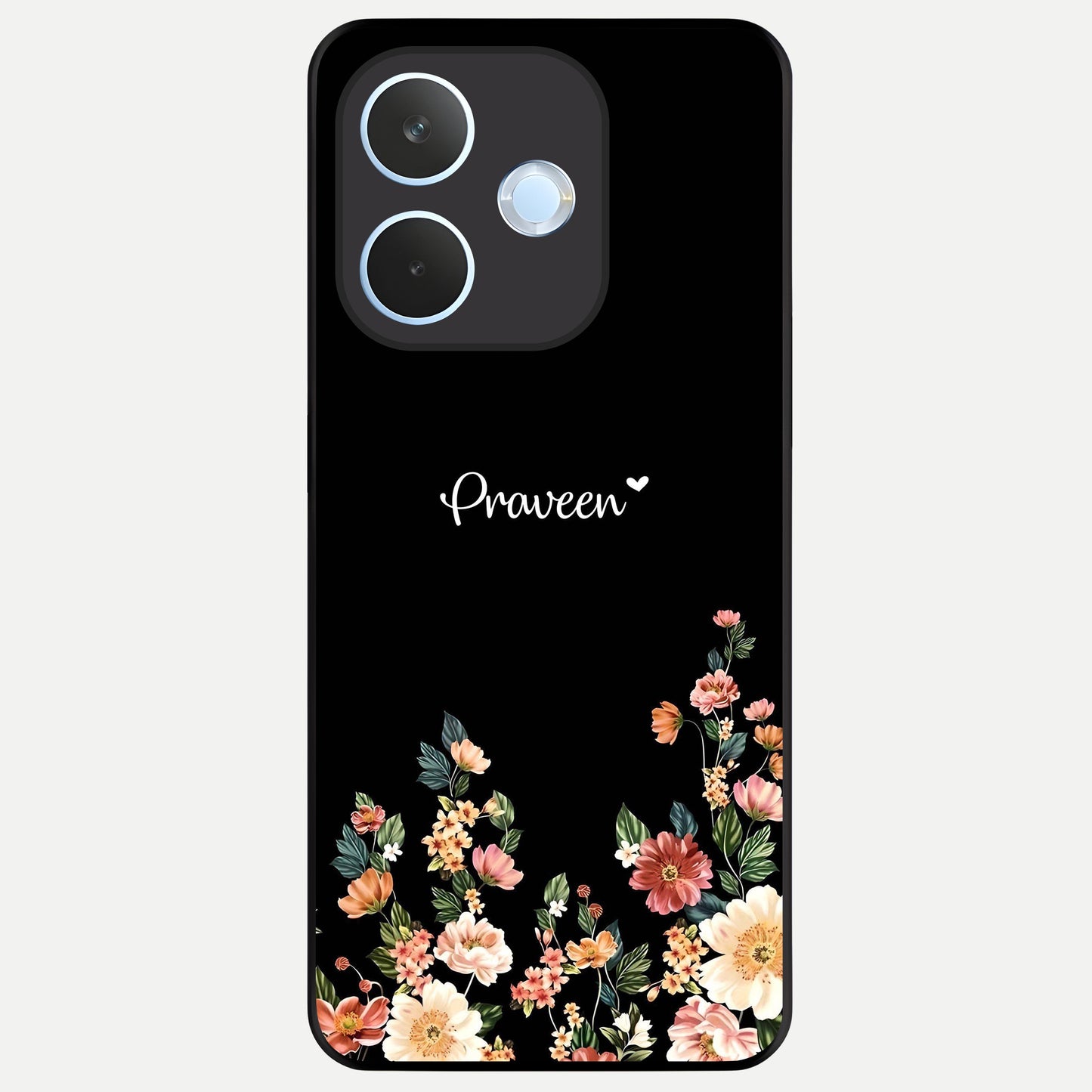  Floral Design Personalized Custom Name Glass Case For Oppo Reno 15 Pro mini back cover – full design glossy printed glass finish