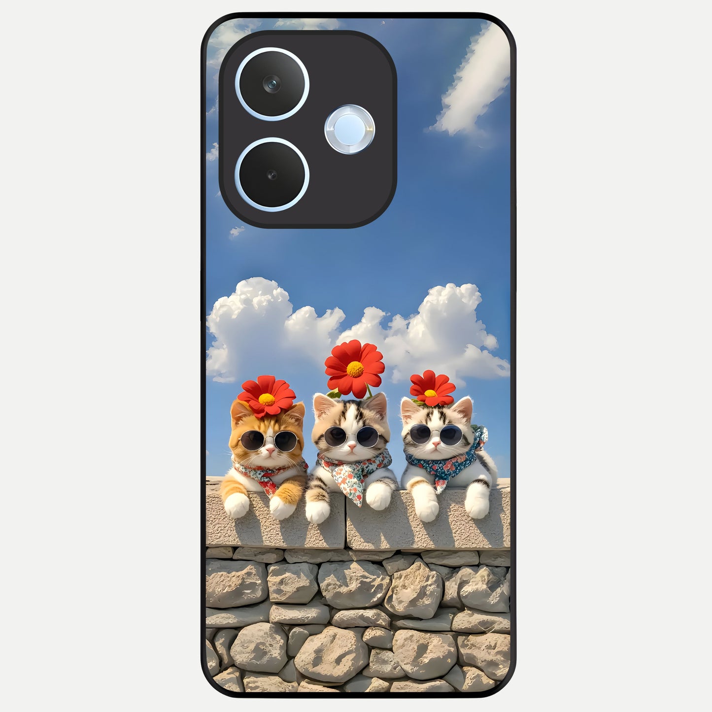  Floral Kitty Squad Glass Case For Oppo Reno 15 Pro mini back cover – full design glossy printed glass finish