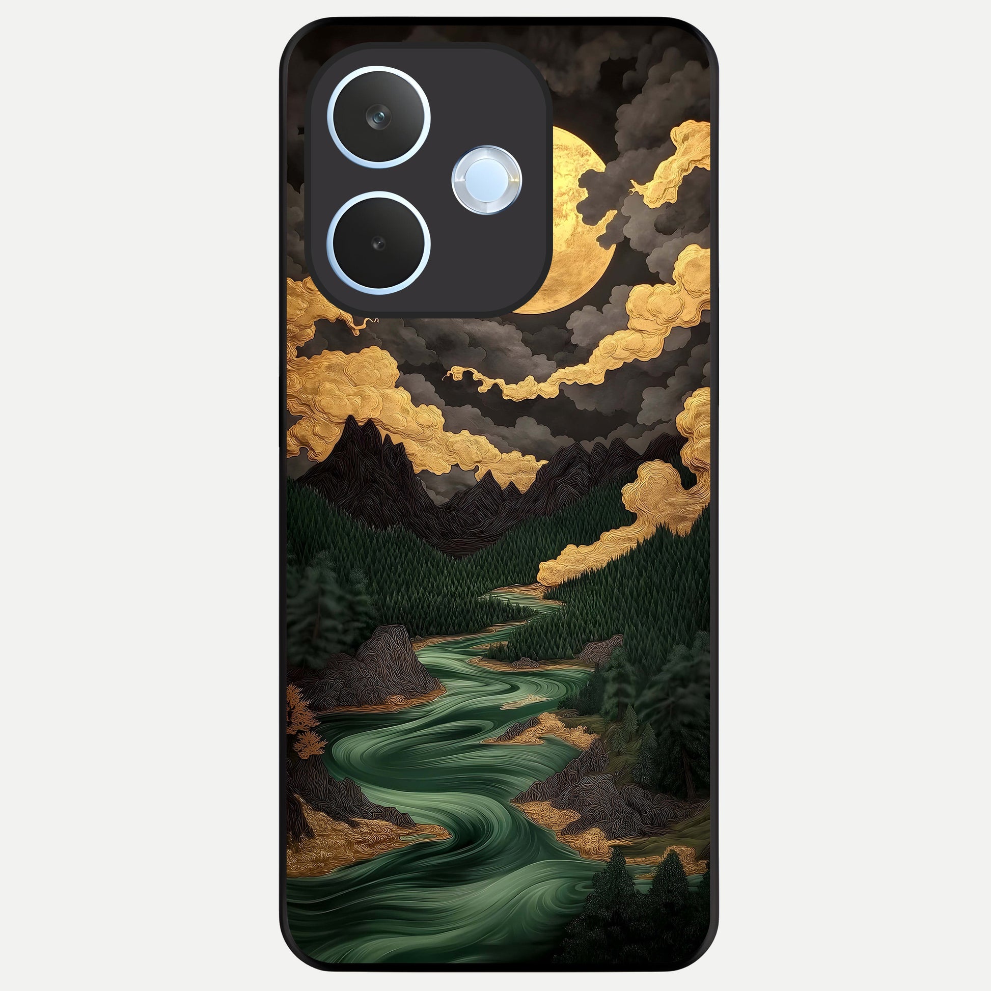  Golden River Moon Glass Case For Oppo Reno 15 Pro mini back cover – full design glossy printed glass finish