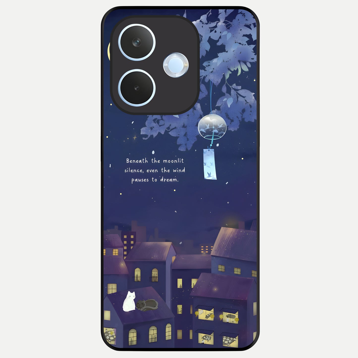  Moonlit Cat Silence Glass Case For Oppo Reno 15 Pro mini back cover – full design glossy printed glass finish