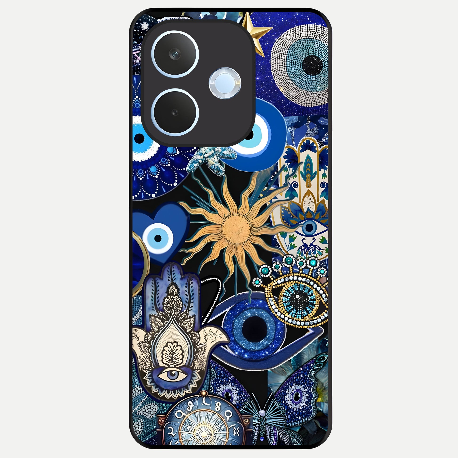 Mystic Blue Evil Eye Glass Case For Oppo Reno 15 Pro mini back cover – full design glossy printed glass finish