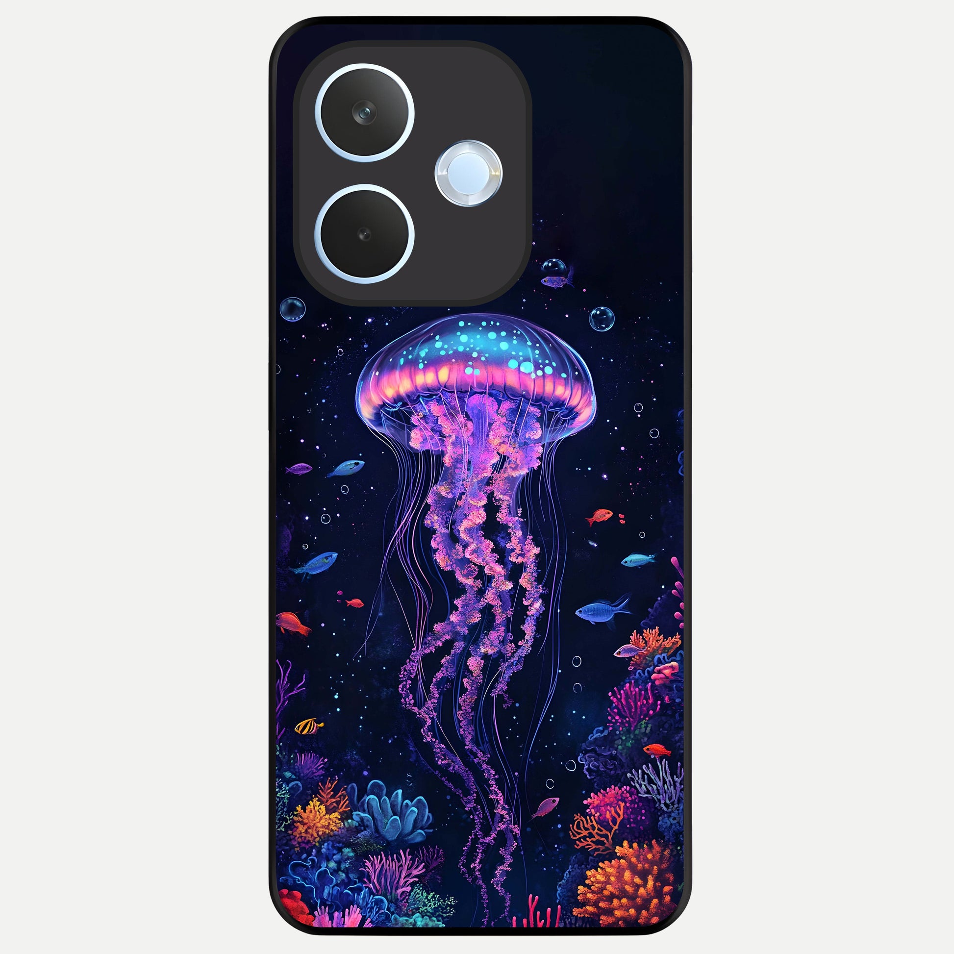  Neon Jellyfish Glass Case For Oppo Reno 15 Pro mini back cover – full design glossy printed glass finish