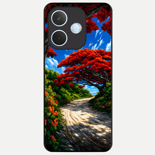  Red Trees Pathway Glass Case For Oppo Reno 15 Pro mini back cover – full design glossy printed glass finish