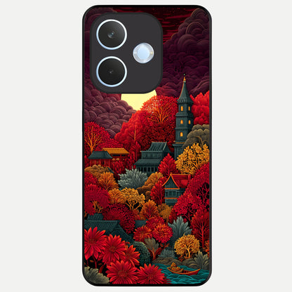  Scarlet Autumn Temple Glass Case For Oppo Reno 15 Pro mini back cover – full design glossy printed glass finish