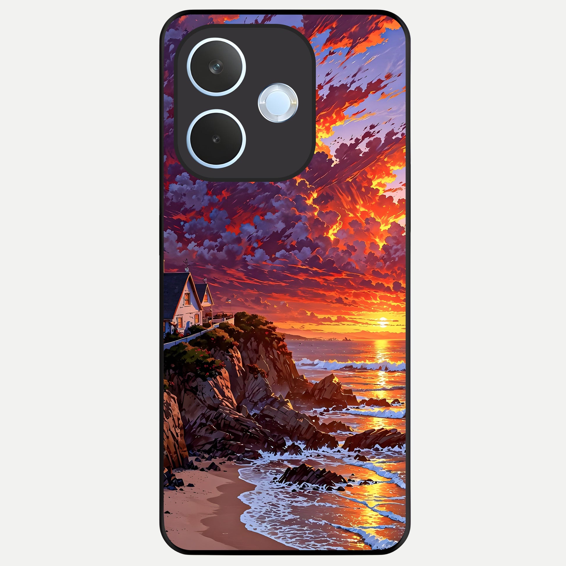  Sunset House By Sea Glass Case For Oppo Reno 15 Pro mini back cover – full design glossy printed glass finish