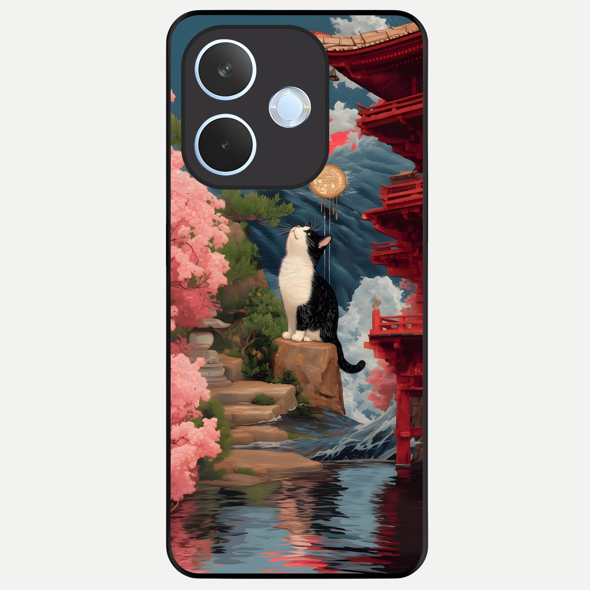  Temple Cat Scenery Glass Case For Oppo Reno 15 Pro mini back cover – full design glossy printed glass finish