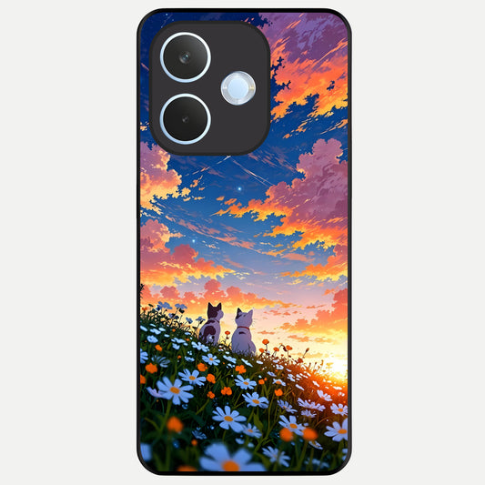  Two Cats Friends Glass Case For Oppo Reno 15 Pro mini back cover – full design glossy printed glass finish