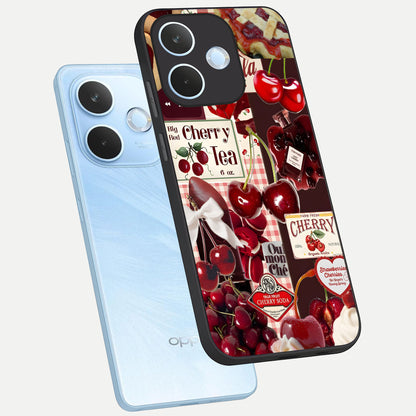  Aesthetic Cherry Tea phone case For Oppo Reno 15 Pro mini showing premium glass back cover with detailed artwork