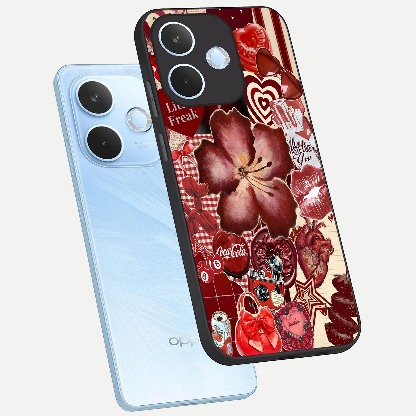  Aesthetic Little Freak phone case For Oppo Reno 15 Pro mini showing premium glass back cover with detailed artwork