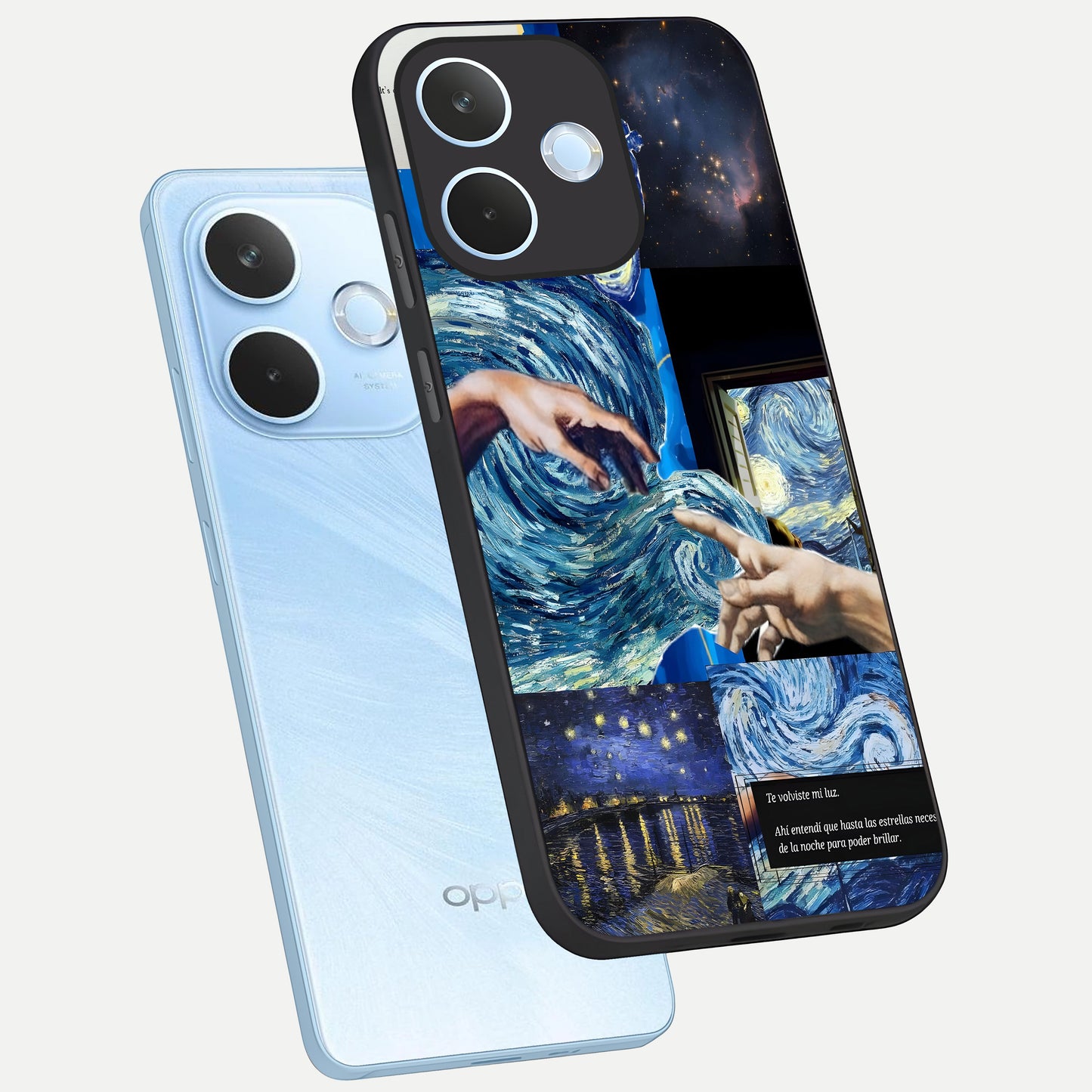  Aesthetic Vando Hands phone case For Oppo Reno 15 Pro mini showing premium glass back cover with detailed artwork