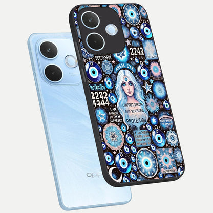  Angel Aura Shield phone case For Oppo Reno 15 Pro mini showing premium glass back cover with detailed artwork