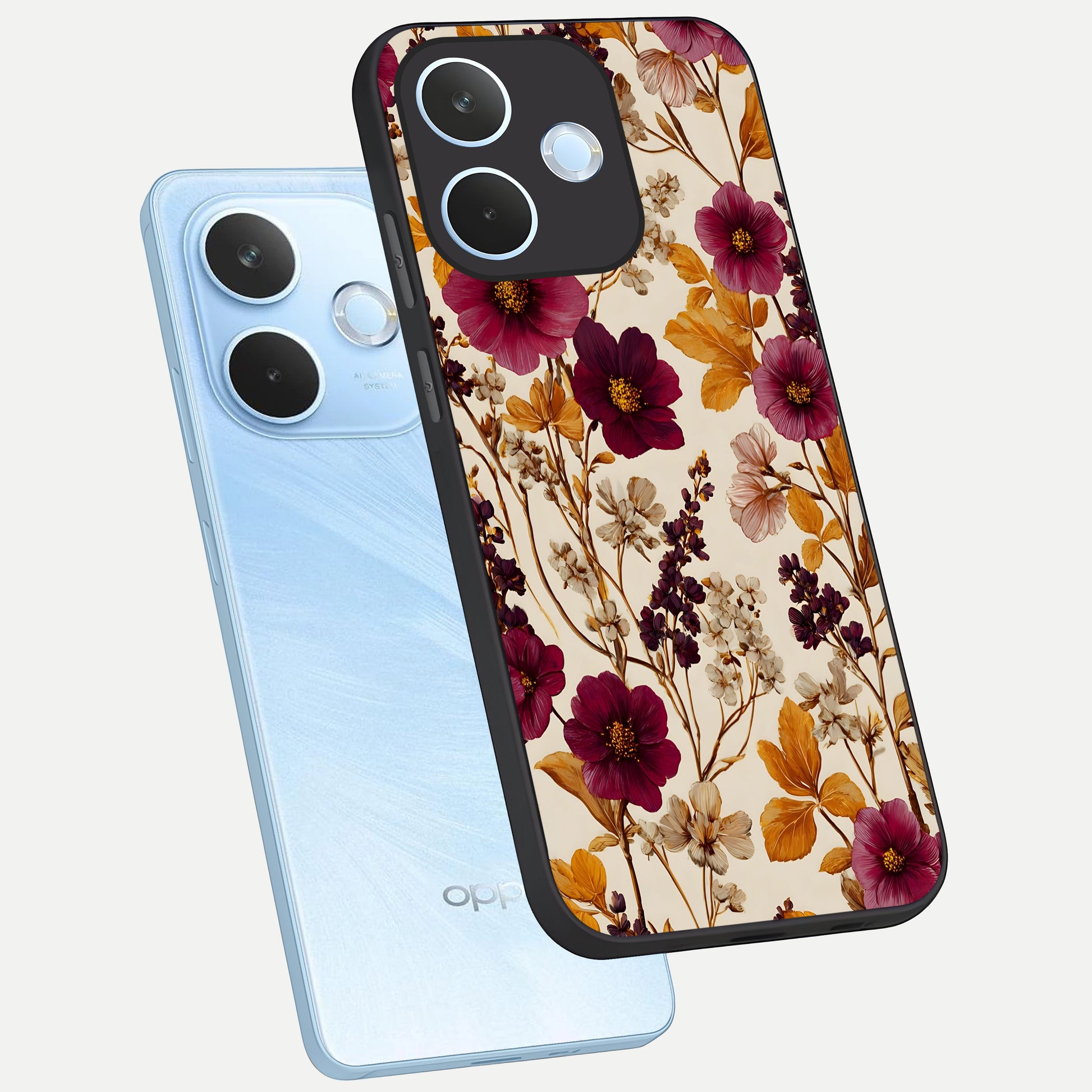  Autumn Wine Bloom phone case For Oppo Reno 15 Pro mini showing premium glass back cover with detailed artwork