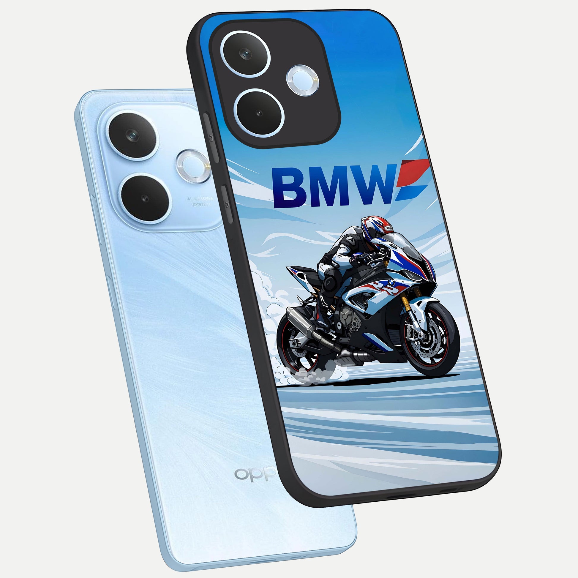  BMW Power Drift phone case For Oppo Reno 15 Pro mini showing premium glass back cover with detailed artwork