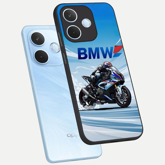  BMW Power Drift phone case For Oppo Reno 15 Pro mini showing premium glass back cover with detailed artwork