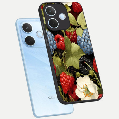  Berry Bloom Charm phone case For Oppo Reno 15 Pro mini showing premium glass back cover with detailed artwork
