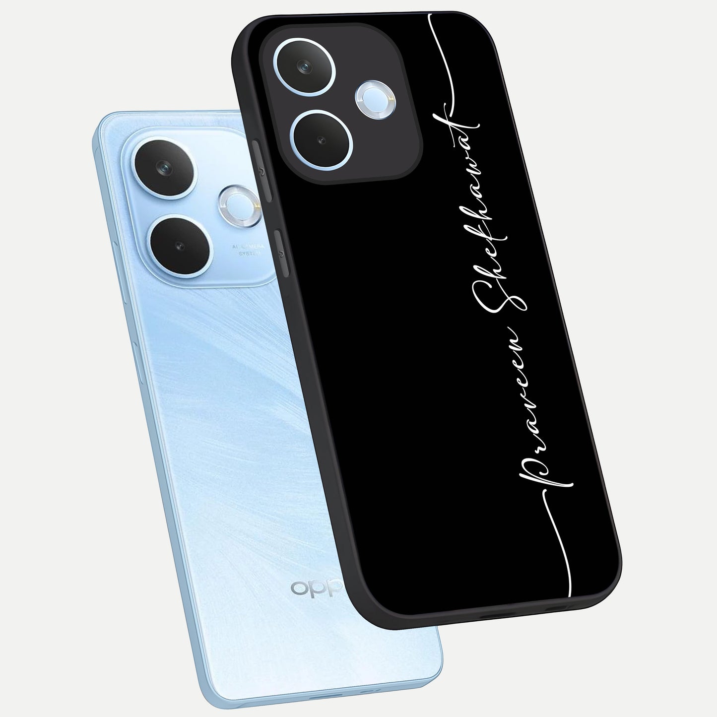  Black Tune Custom Name phone case For Oppo Reno 15 Pro mini showing premium glass back cover with detailed artwork