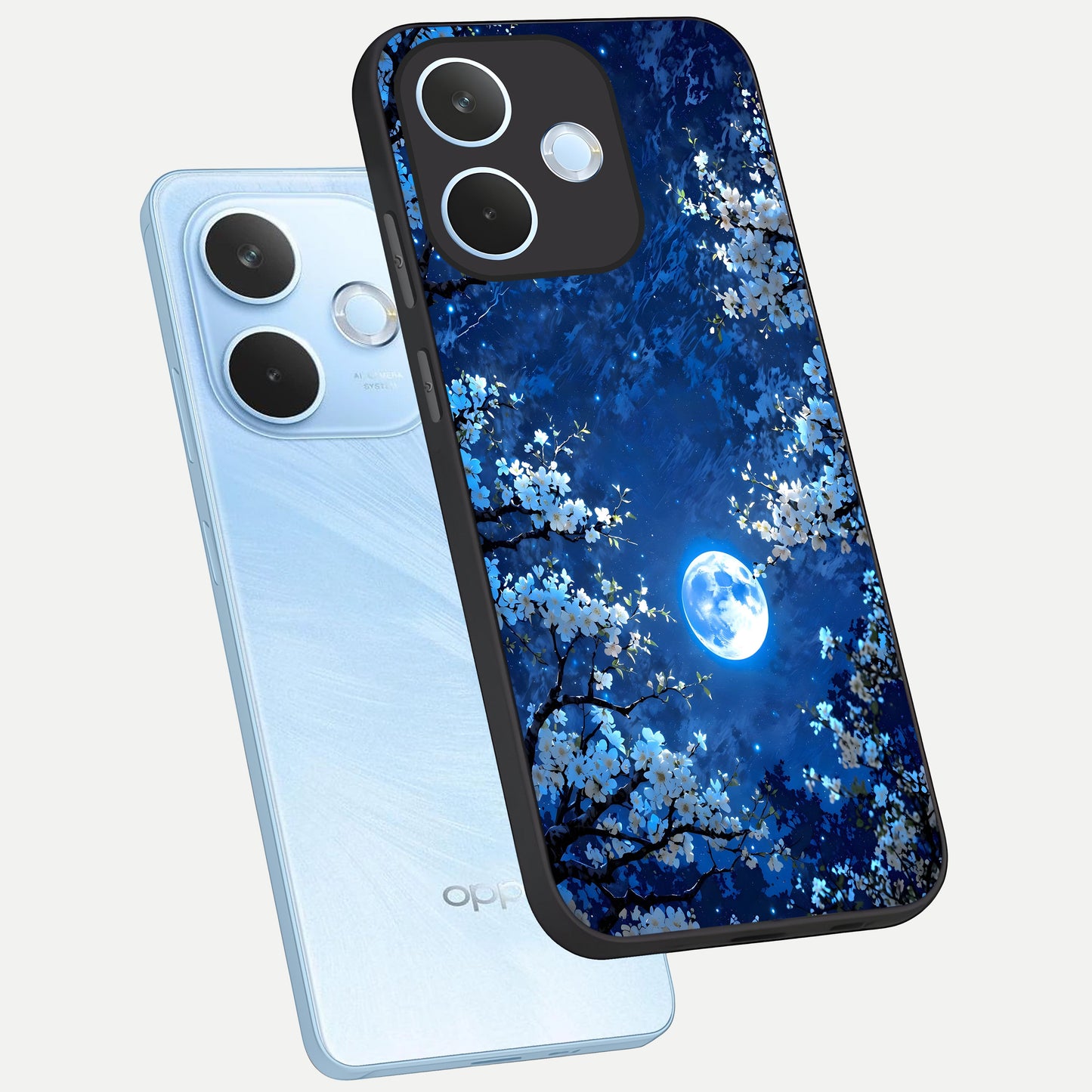  Blossom Moonlight Sky phone case For Oppo Reno 15 Pro mini showing premium glass back cover with detailed artwork