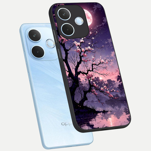  Blossom Pink Moon phone case For Oppo Reno 15 Pro mini showing premium glass back cover with detailed artwork