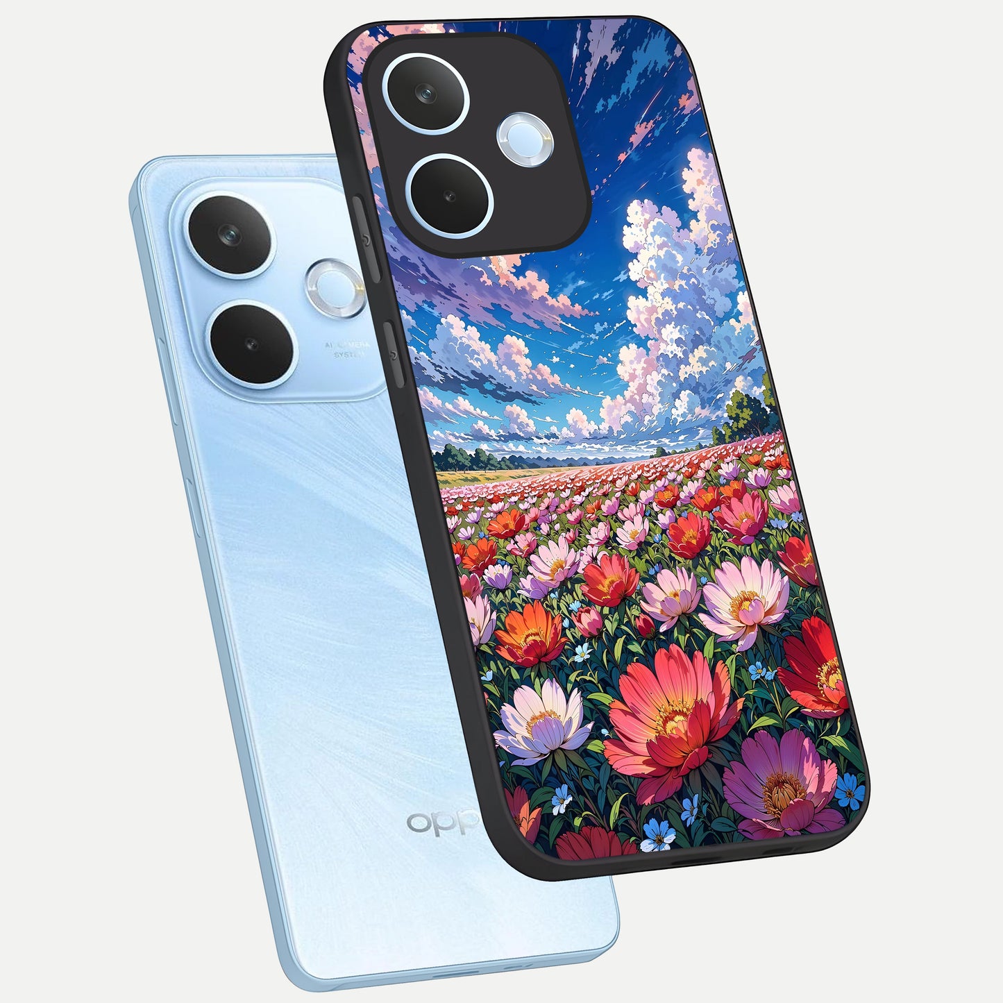  Blossom Sky Field phone case For Oppo Reno 15 Pro mini showing premium glass back cover with detailed artwork