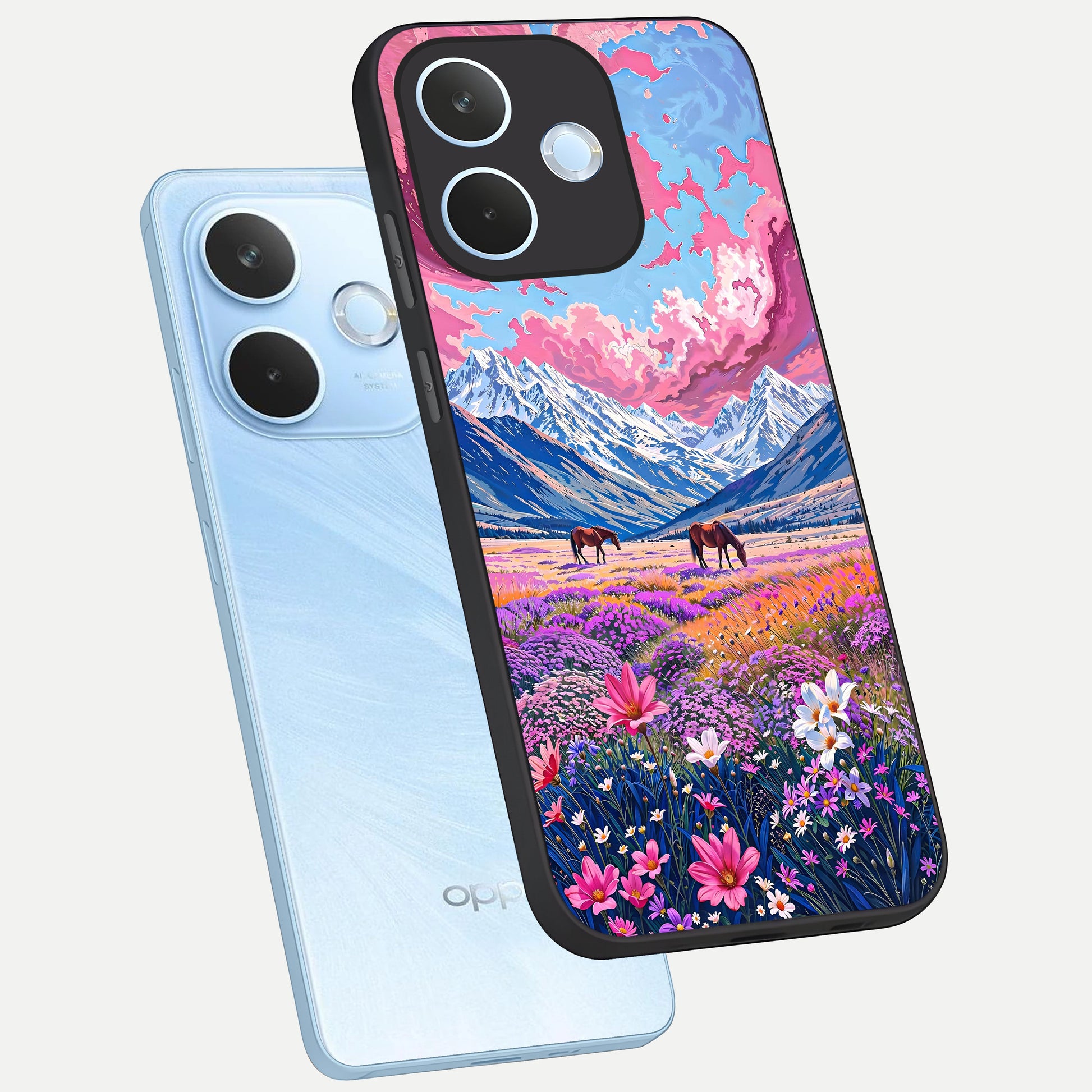  Blossom Valley Dream phone case For Oppo Reno 15 Pro mini showing premium glass back cover with detailed artwork