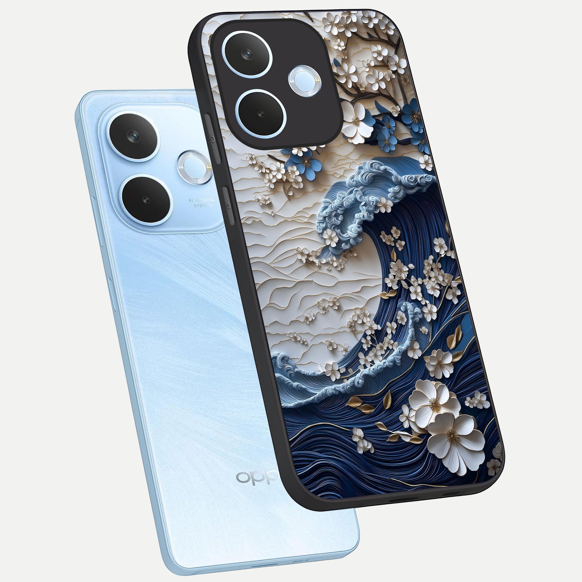  Blossom Wave Art phone case For Oppo Reno 15 Pro mini showing premium glass back cover with detailed artwork